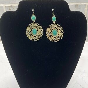 Gold Plated Earrings with Mint Green Stone